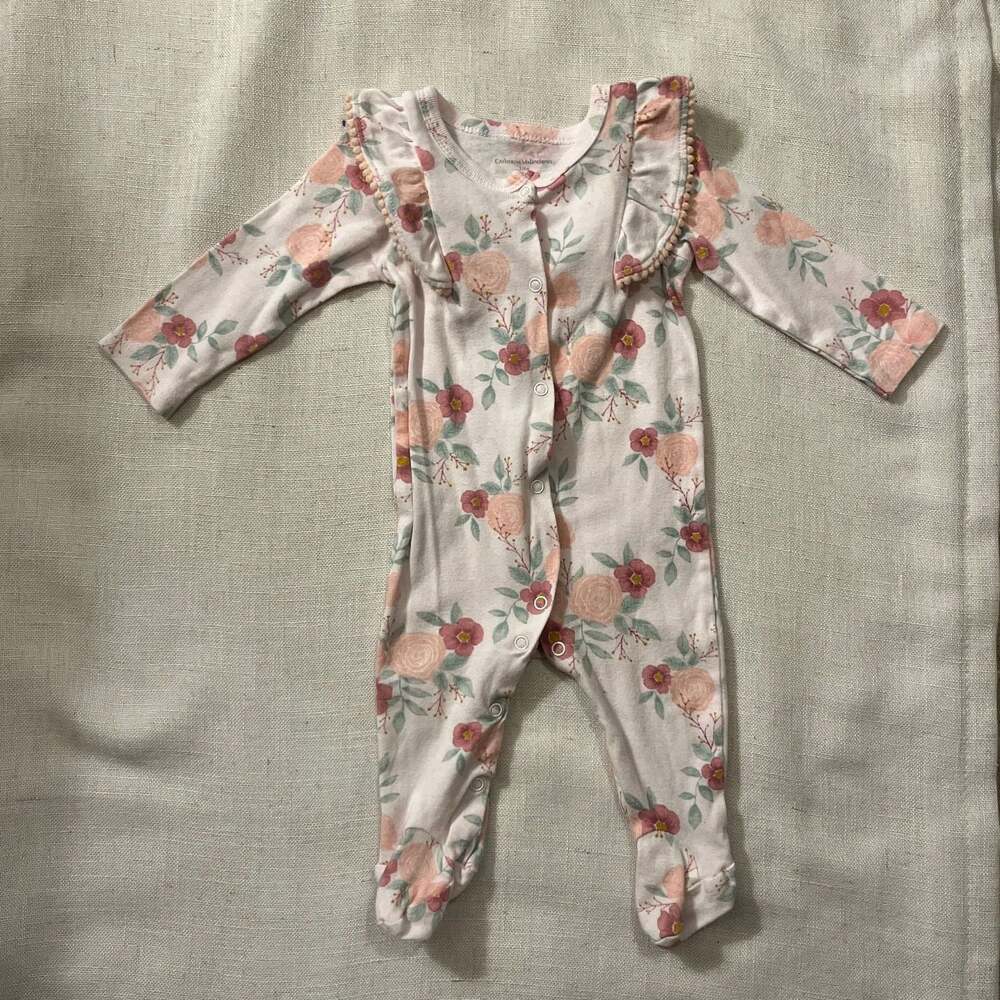 Catherine Malandrino Baby Girl Floral Ruffle Trim Snap Footie Pajama 3-6 Months